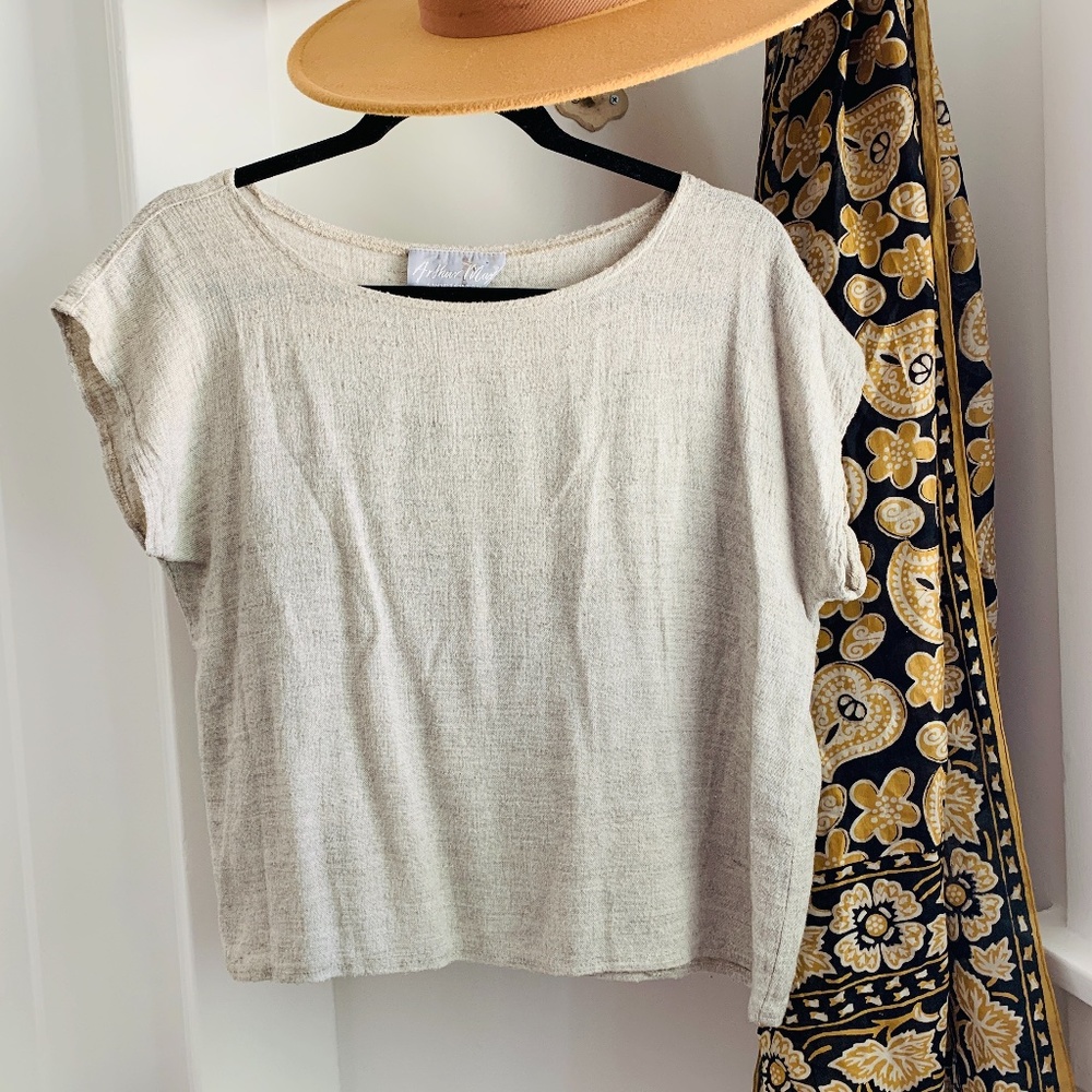Vintage Oatmeal Woven Minimalist Top